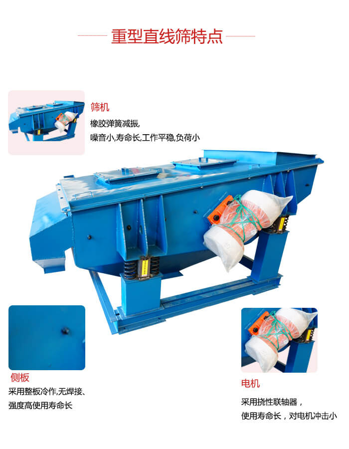 重型直線篩：篩機(jī)，側(cè)板，電機(jī)展示圖