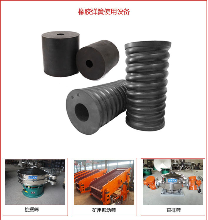 橡膠彈簧適用設(shè)備：旋振篩，礦用振動篩，直排篩等